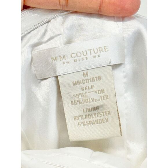 MM Couture Womens White One Shoulder Dress Size Medium Polka Dot Lined Back Zip - Picture 9 of 10
